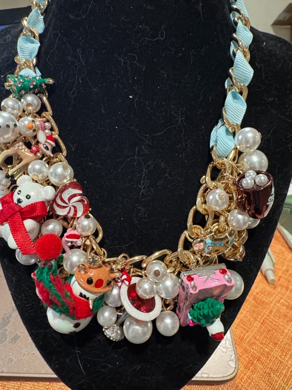 Betsey Johnson Multi-Color Holiday Charm Pearl Necklace